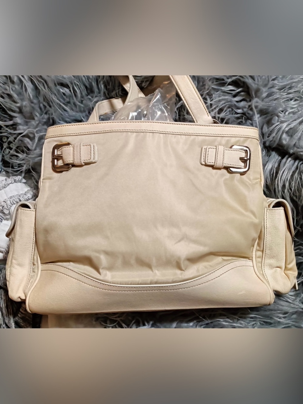 Prada Cream Nylon and Leather Shoulder Bag - Picture 12 of 16